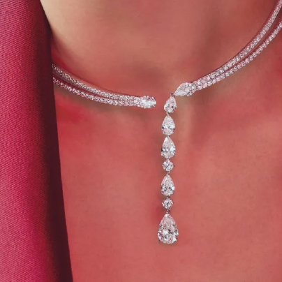 Crivelli gioielli collier con incassatura a tennis e pendente di diamanti taglio goccia